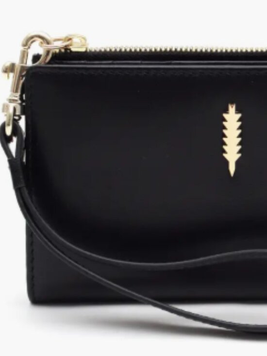 Thacker Handbags - Thacker New York Genuine Leather Clutch Purse Black & Gold Wristlet Zip Closer